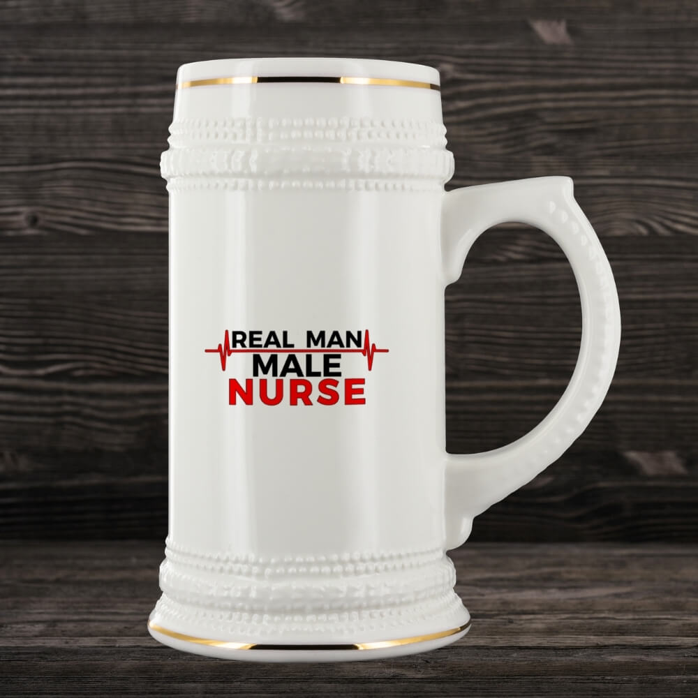 22 oz Beer Stein for Male Nurses - Real Man, Male Nurse