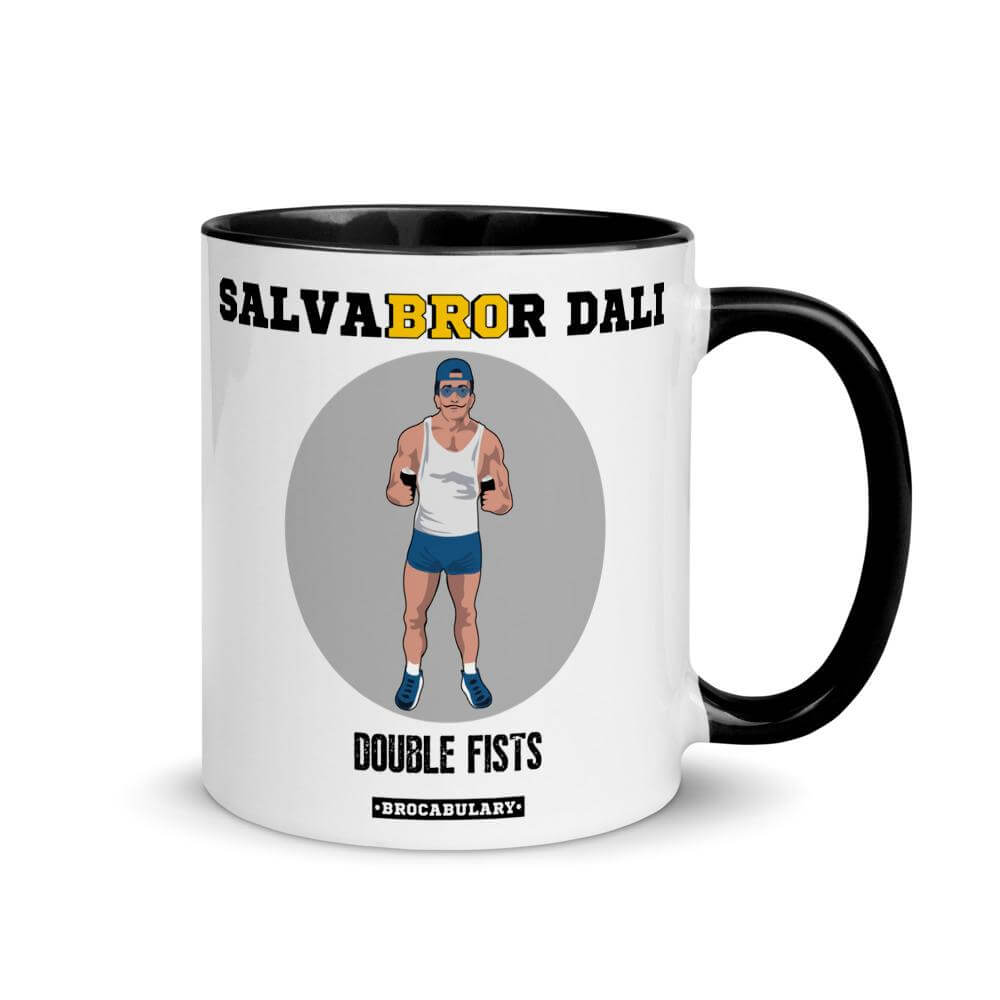 Black Meme Coffee Mug for Bros - SalvaBROr Dali Double Fists