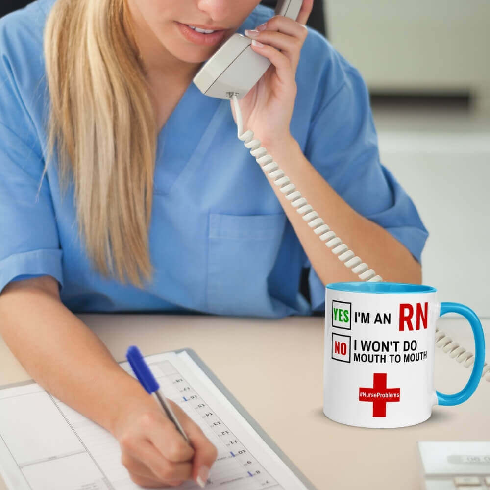 Coffee Mug for Nurses - Yes I'm an RN - Blue