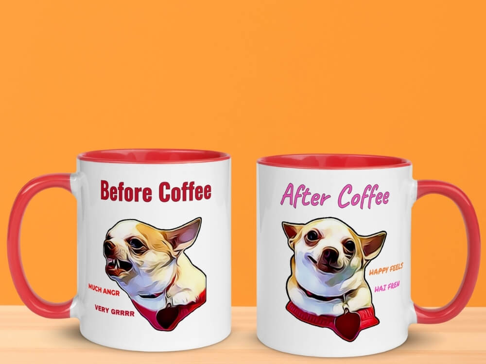 Lily Lu Angry Chihuahua Meme Color Coffee Mug - Red
