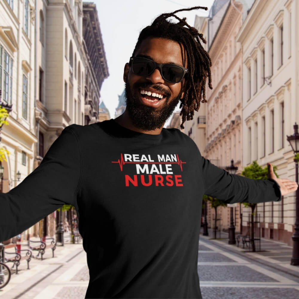 Long Sleeve Shirt for Male Nurses - Real Man, Male Nurse - BSN Black