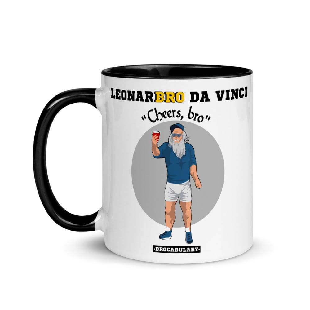 Meme Coffee Mug for Bros - LeonarBRO da Vinci Cheers Bro - Black