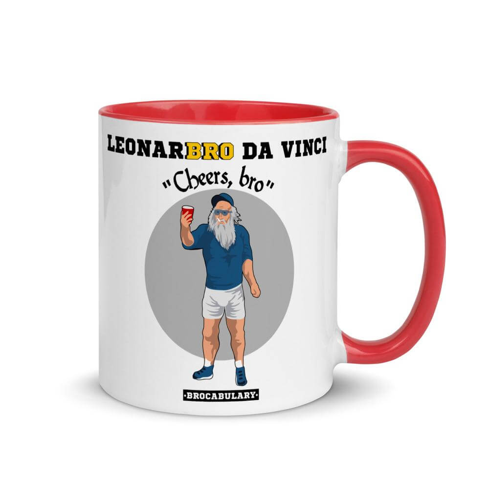 Meme Coffee Mug for Bros - LeonarBRO da Vinci Cheers Bro - Red
