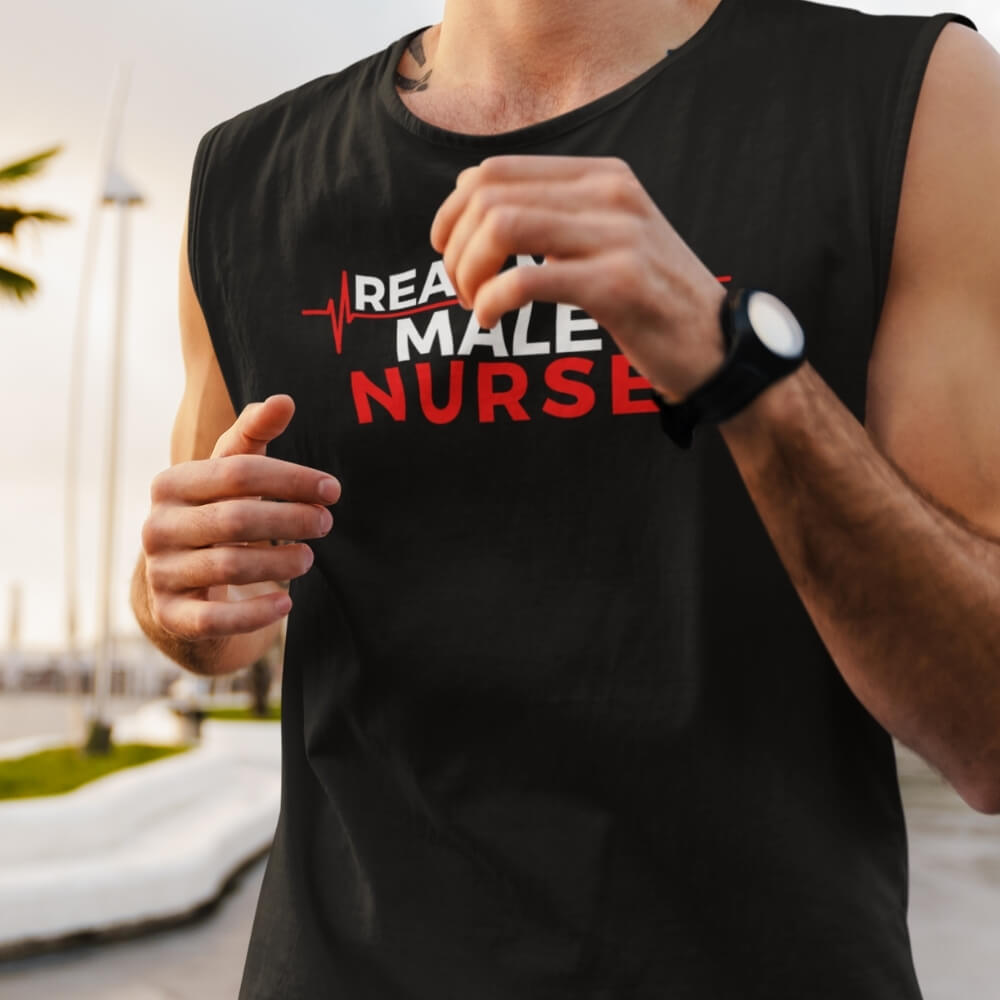 Real Man, Male Nurse - Sleeveless Workout Shirt for Male Nurses - BSN Black