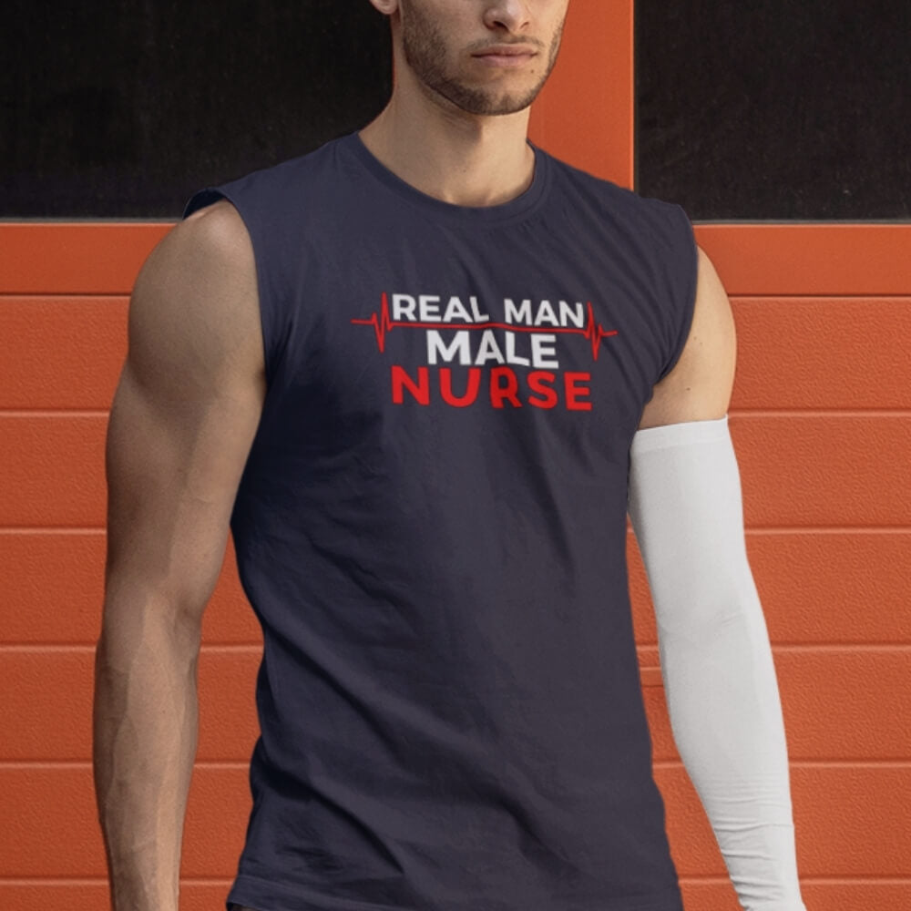 Real Man, Male Nurse - Sleeveless Workout Shirt for Male Nurses - Nursing Navy