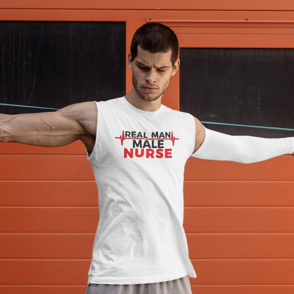 Real Man, Male Nurse - Sleeveless Workout Shirt for Male Nurses - Wellness White