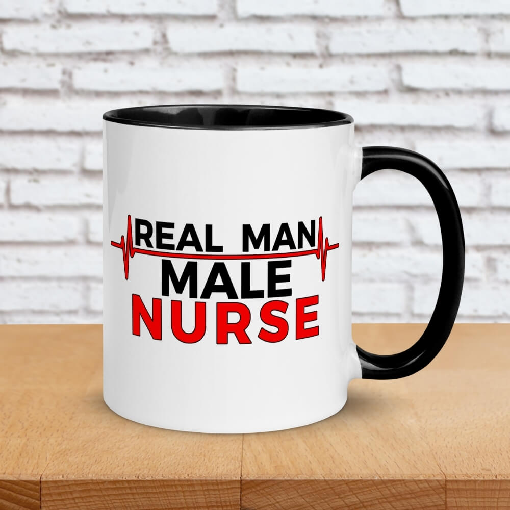 Real Man, Male Nurse - Color Coffee Mug for Male Nurses - Black