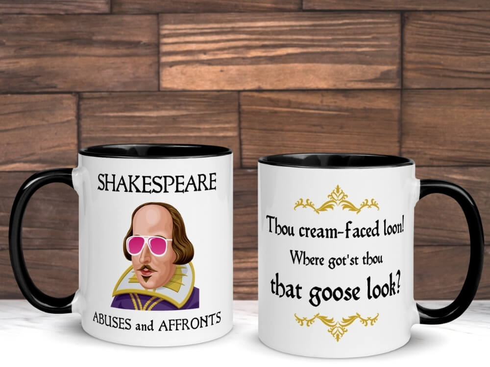 Shakespeare Insult Color Coffee Mug - Thou Cream-Faced Loon - Black