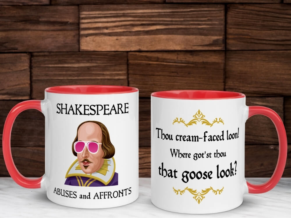 Shakespeare Insult Color Coffee Mug - Thou Cream-Faced Loon - Red