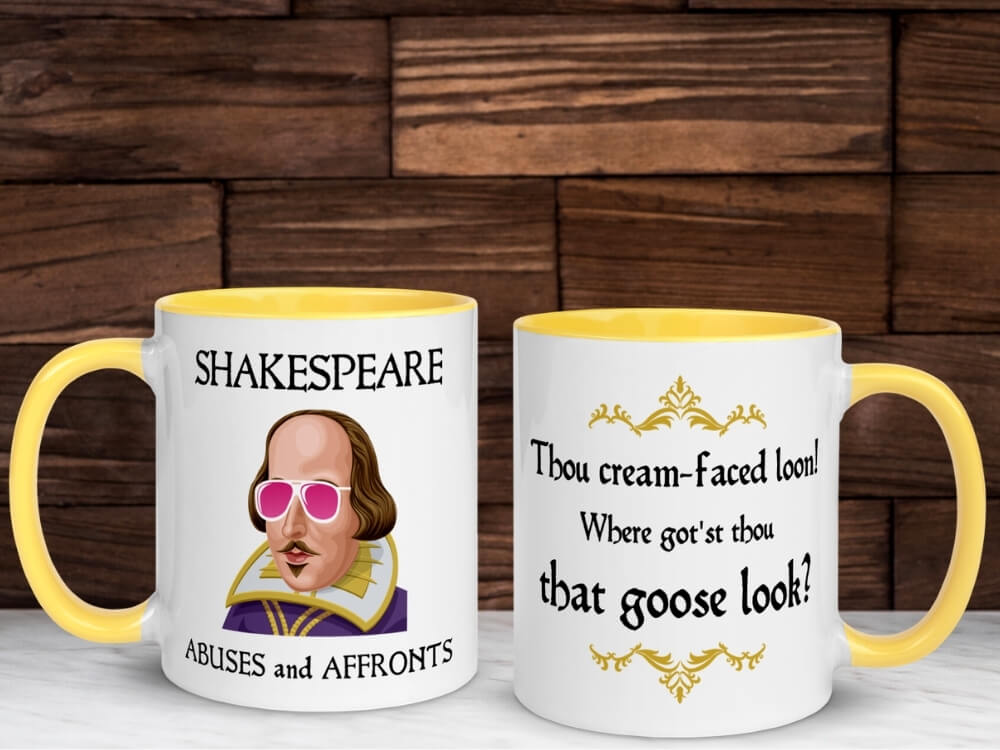 Shakespeare Insult Color Coffee Mug - Thou Cream-Faced Loon - Yellow