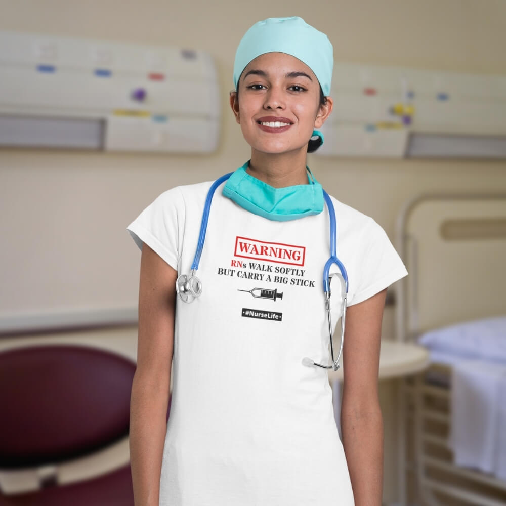 Slim Fit T-Shirt for Nurses - RNs Walk Softly - White