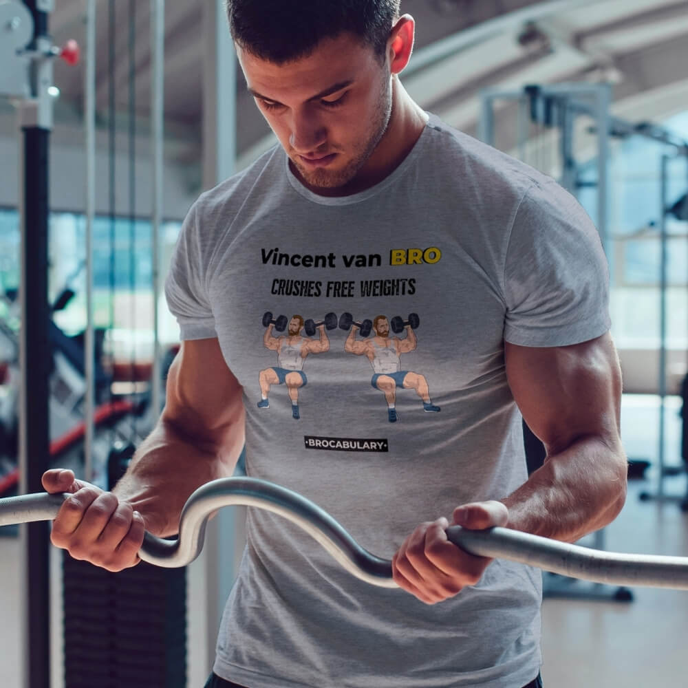 T-Shirt for Bros - Vincent van BRO Crushes Free Weights - Athletic Grey