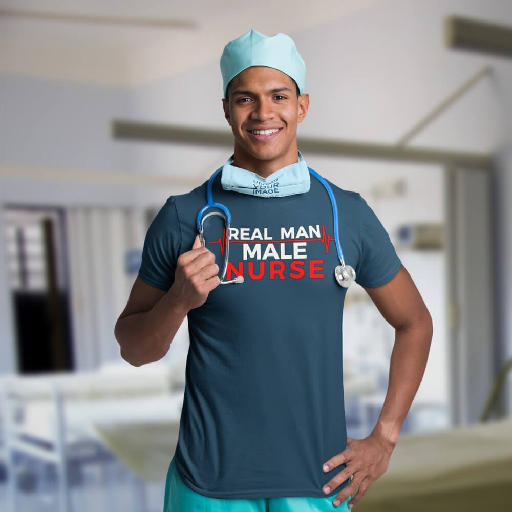 T-Shirt for Male Nurses - Real Man, Male Nurse - Nursing Navy