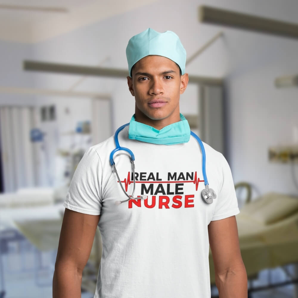 T-Shirt for Male Nurses - Real Man, Male Nurse - Wellness White