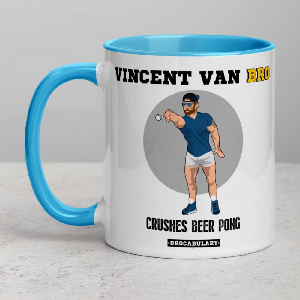 Vincent van BRO Crushes Beer Pong - Color Coffee Mug - Blue