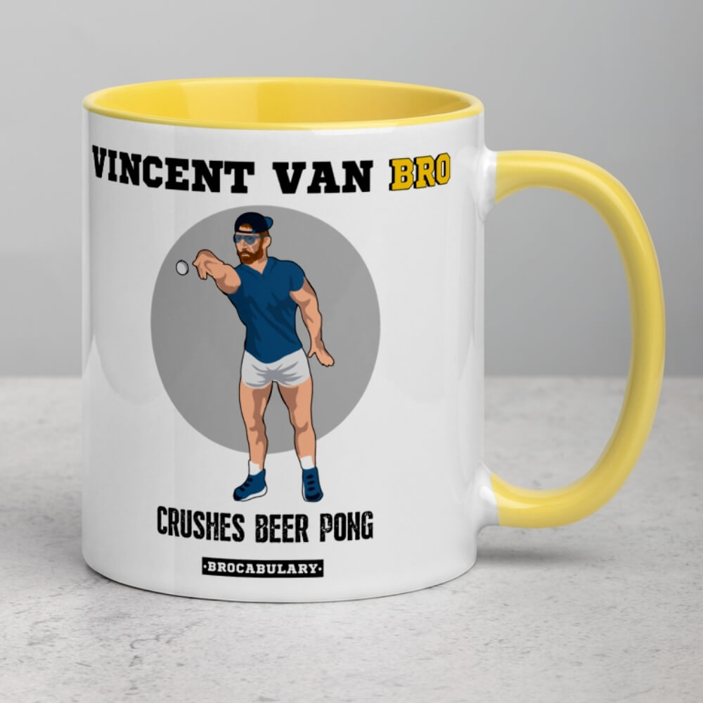 Vincent van BRO Crushes Beer Pong - Color Coffee Mug - Yellow