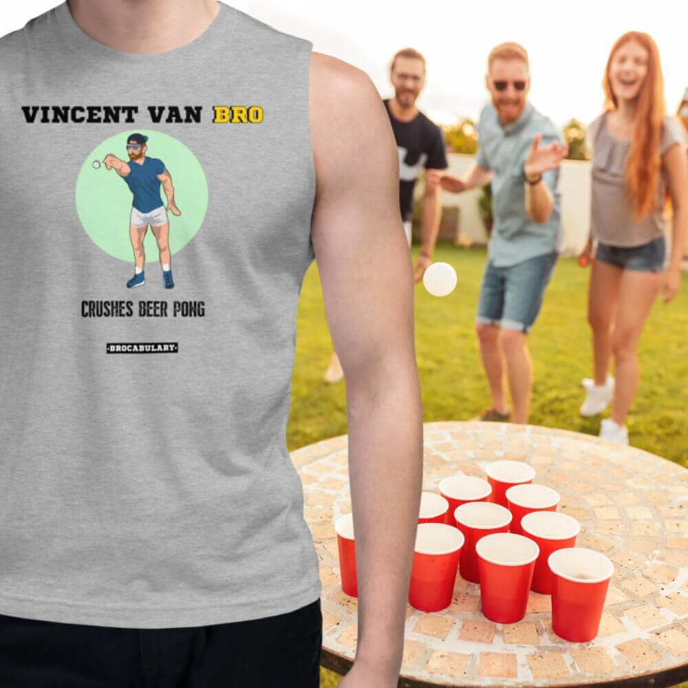 Vincent van BRO Crushes Beer Pong - Sleeveless Shirt for Bros - Athletic Grey